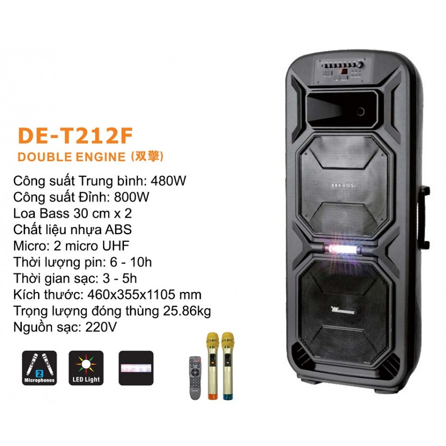 Loa kéo di động  A/D/S DE-212F ( 2 Bass 30 - Công suất 800W)